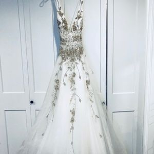 Jovani Plunging V Neck White Gown unaltered size 4